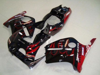 1988-1989 Honda CBR250RR MC19 Motorcycle Fairings - Glossy Black Red Flame UK