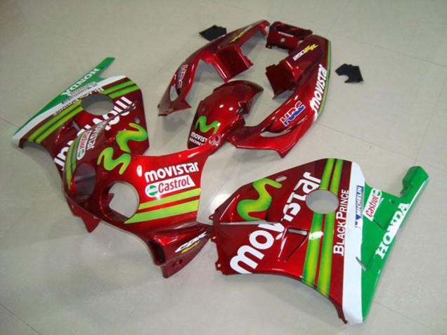 1990-1998 Honda CBR250RR MC22 Motorcycle Fairings - Red White Green MoviStar UK