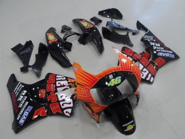 1998-1999 Honda CBR900RR 919 Motorcycle Fairings - Glossy Black Orange Rossi UK
