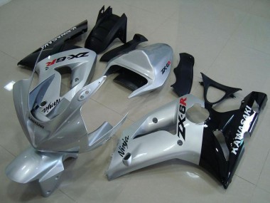 2003-2004 Kawasaki ZX6R Motorcycle Fairings - Silver Glossy Black UK