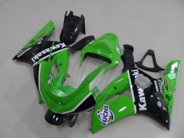 2003-2004 Kawasaki ZX6R Motorcycle Fairings - Green White Black Fuchs UK