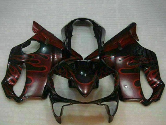 2004-2007 Honda CBR600 F4i Motorcycle Fairings - Glossy Black Red Flame UK