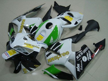 2005-2006 Honda CBR600RR Motorcycle Fairings - White Green Yellow Glossy Black Hannspree UK