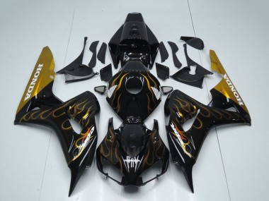 2006-2007 Honda CBR1000RR Motorcycle Fairing - Glossy Black Gold Flame UK
