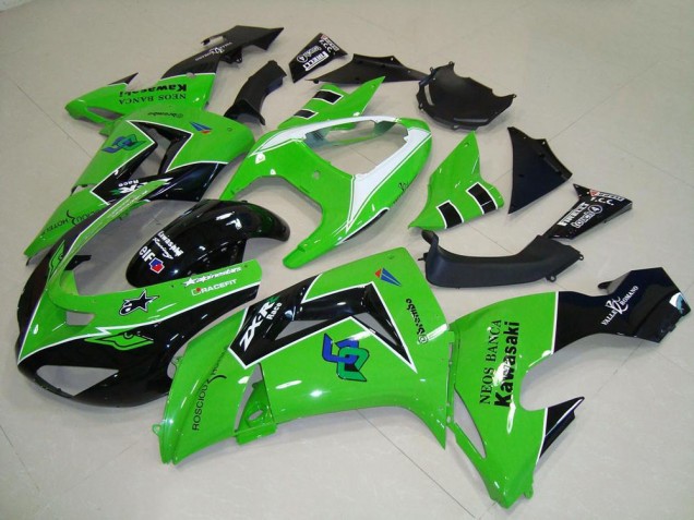 2006-2007 Kawasaki ZX10R Motorcycle Fairings - Green White Glossy Black UK