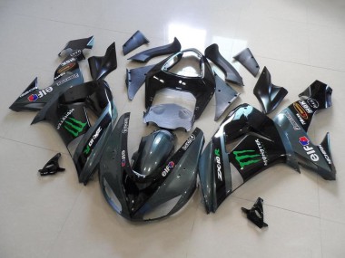 2006-2007 Kawasaki ZX10R Motorcycle Fairings - Glossy Black Matte Black Green Elf Touch4 Monster Energy UK