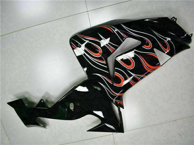 2006-2007 Kawasaki ZX10R Motorcycle Fairing Kits - Glossy Black Red Flame UK