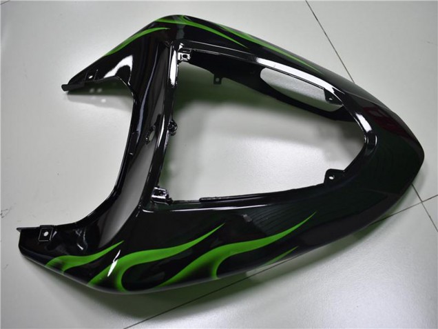 2006-2007 Kawasaki ZX10R Motorcycle Fairings - Glossy Black Green Flame UK
