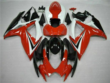 2006-2007 Suzuki GSXR 600/750 Motorcycle Fairings - White Red Glossy Black Stripe UK