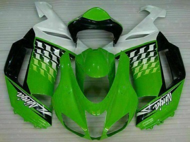 2007-2008 Kawasaki ZX6R Motorcycle Fairings - Green White Ninja UK