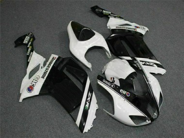2007-2008 Kawasaki ZX6R Motorcycle Fairings - Black White Elf UK