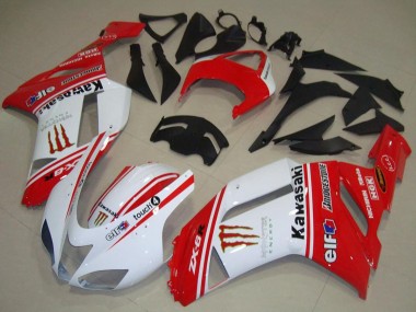 2007-2008 Kawasaki ZX6R Motorcycle Fairings - Red and White UK