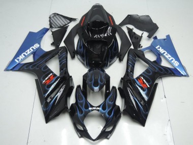 2007-2008 Suzuki GSXR 1000 Motorcycle Fairing Kits - Glossy Black Blue Flame UK