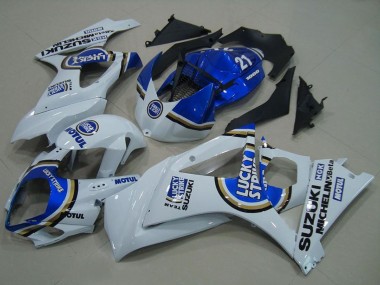 2007-2008 Suzuki GSXR 1000 Motorcycle Fairings - White Blue Lucky Strike UK