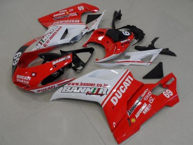2007-2014 Ducati 848 1098 1198 Motorcycle Fairings - White Red Glossy Black Banner 69 UK
