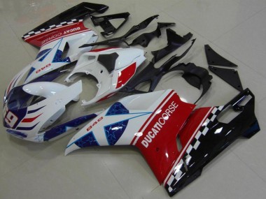 2007-2014 Ducati 848 Motorcycle Fairing - White Red Blue Glossy Black Corse 69 UK