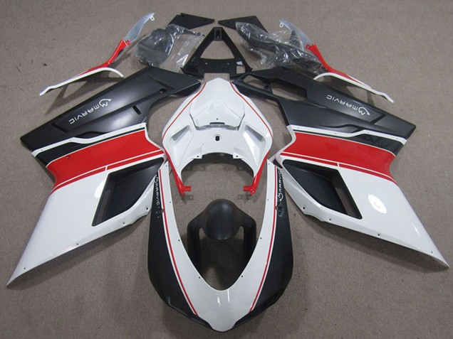 2007-2014 Ducati 848 1098 1198 Motorcycle Fairings - White Red Matte Black Marvic UK