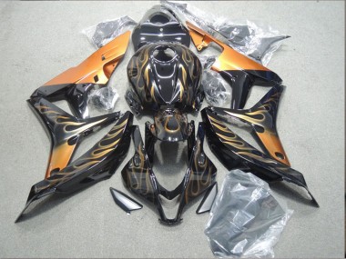2004-2005 Honda CBR1000RR Motorcycle Fairings - Glossy Black Gold Flame UK