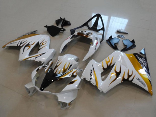 2002-2013 Honda VFR 800 Motorcycle Fairing - White Gold Flame UK