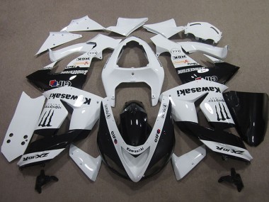 2006-2007 Kawasaki ZX10R Motorcycle Fairings - White Glossy Black Elf Touch4 Monster Energy UK