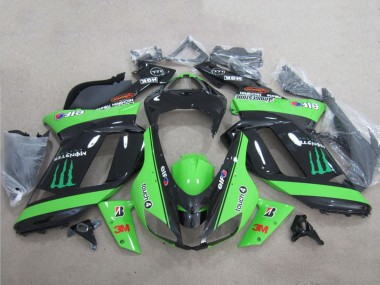 2007-2008 Kawasaki ZX6R Motorcycle Fairings - Green Black 3M Monster UK