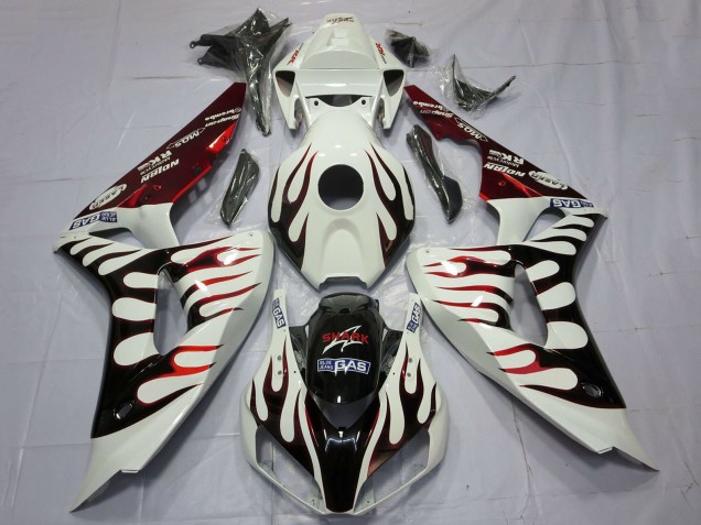 2006-2007 Honda CBR1000RR Motorcycle Fairings - White Red Glossy Black Flame UK