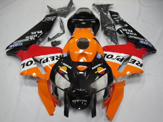 2005-2006 Honda CBR600RR Motorcycle Fairings - Orange Red White Black Bottom Repsol UK