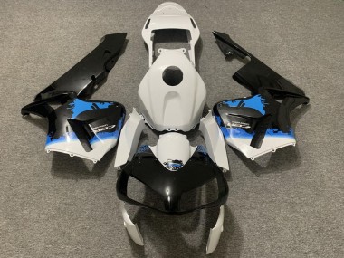 2003-2004 Honda CBR600RR Motorcycle Fairing - White Blue Glossy Black Splatter UK