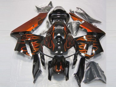 2005-2006 Honda CBR600RR Motorcycle Fairings - Glossy Black Orange Flame UK