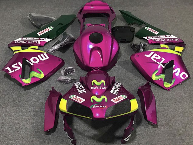 2003-2004 Honda CBR600RR Motorcycle Fairings - Hot Pink Yellow Green MoviStar UK