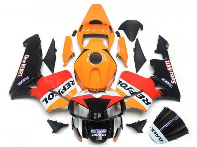 2003-2004 Honda CBR600RR Motorcycle Fairings - Orange White Red Glossy Black One Heart Repsol UK