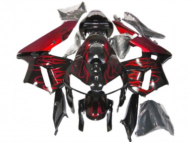 2005-2006 Honda CBR600RR Motorcycle Fairings - Glossy Black Red Flame UK
