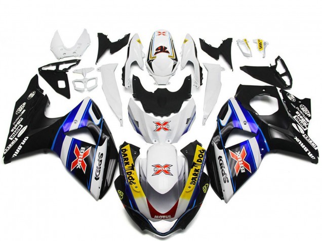 2009-2016 Suzuki GSXR 1000 Motorcycle Fairings - White Blue Black SPIDI Dark Dog UK