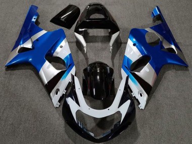 2000-2002 Suzuki GSXR 1000 Motorcycle Fairings - Blue Silver Glossy Black OEM Style UK