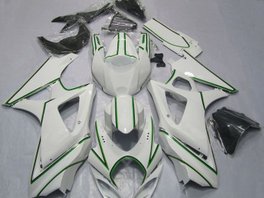 2007-2008 Suzuki GSXR 1000 Motorcycle Fairings - Glossy White Green Pinstripe UK