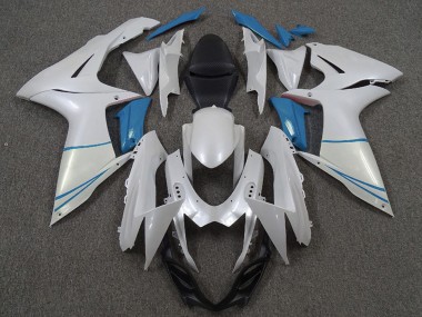 2011-2024 Suzuki GSXR 600 / GSXR 750 Motorcycle Fairings - Pearl White and Light Blue UK