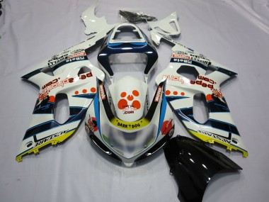 2001-2003 Suzuki GSXR 600 / GSXR 750 Motorcycle Fairings - White Blue Red Yellow Spots UK