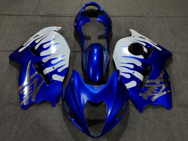 1996-2007 Suzuki GSXR 1300 Motorcycle Fairings - White Blue Flame UK