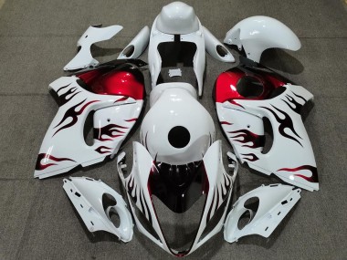 2008-2020 Suzuki GSXR 1300 Motorcycle Fairings - Glossy White Red Flame UK