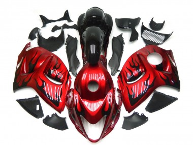 2008-2020 Suzuki GSXR 1300 Motorcycle Fairings - Red with Black Flame UK