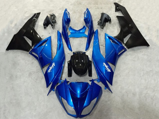 2009-2012 Kawasaki ZX6R Motorcycle Fairing - Blue Glossy Black UK