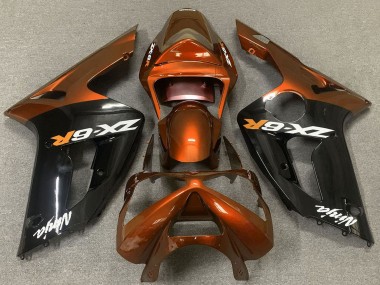 2003-2004 Kawasaki ZX6R Motorcycle Fairings - Orange Glossy Black UK