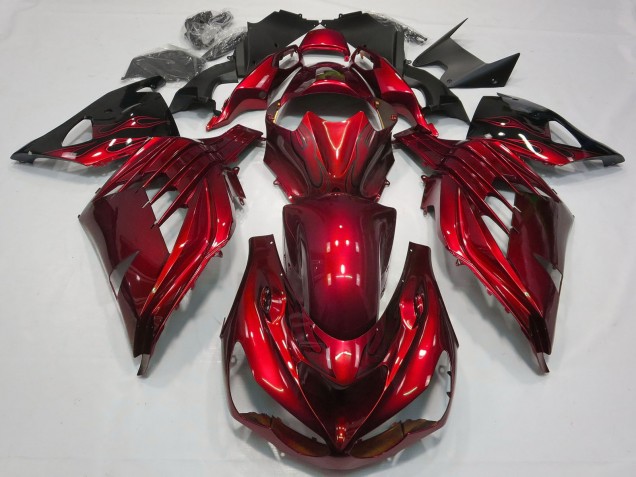 2012-2024 Kawasaki ZX14R ZZR1400 Motorcycle Fairing - Red Glossy Black UK
