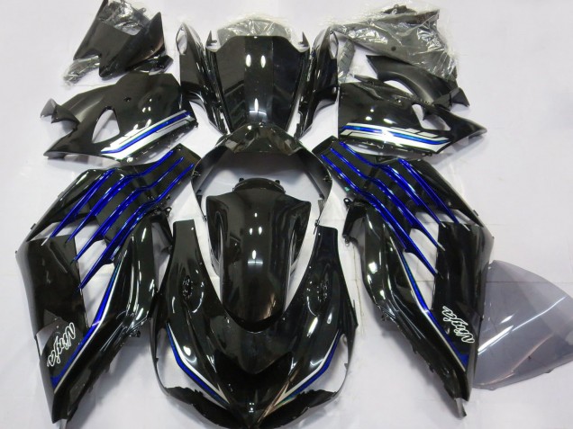 2012-2024 Kawasaki ZX14R ZZR1400 Motorcycle Fairings - Glossy Black Blue UK