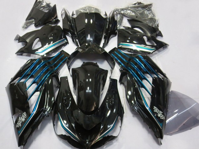 2012-2024 Kawasaki ZX14R ZZR1400 Motorcycle Fairings - Glossy Black Light Blue UK