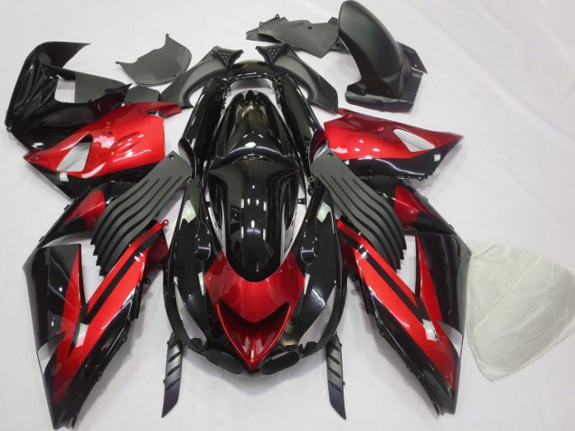 2006-2011 Kawasaki ZX14R Motorcycle Fairings - Red Glossy Black Stripe UK