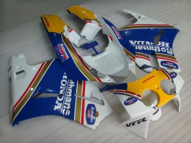 1988-1992 Honda VFR400R NC30 Motorcycle Fairings - White Blue Yellow Rothmans UK