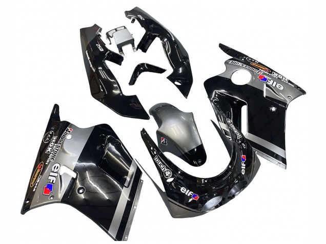 1989-1990 Kawasaki ZXR250 Motorcycle Fairings - Glossy Black Grey Elf Touch4 Bridgestone UK