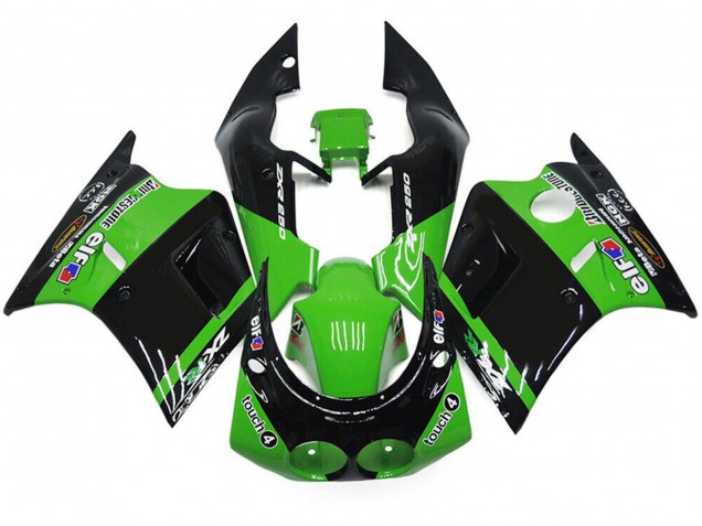 1989-1990 Kawasaki ZXR250 Motorcycle Fairings - Green Glossy Black Elf Touch4 Bridgestone UK