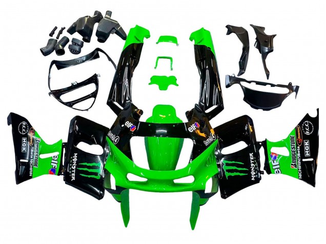 1998-2003 Kawasaki ZZR600 Motorcycle Fairings - Green Black Monster Elf UK